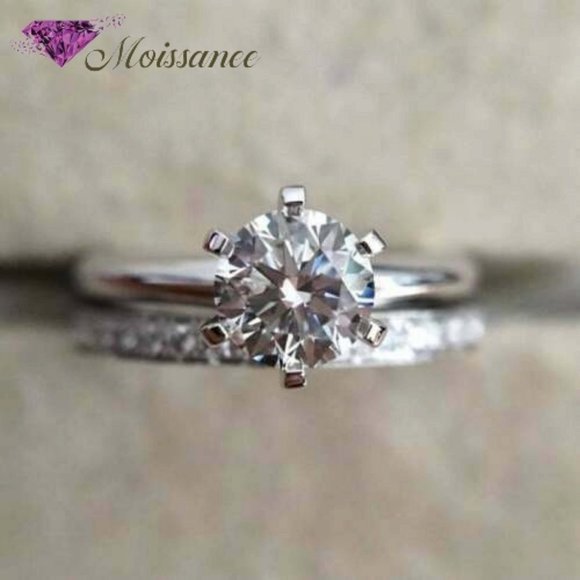 2CT White Moissanite Solitare Wedding Ring Silver